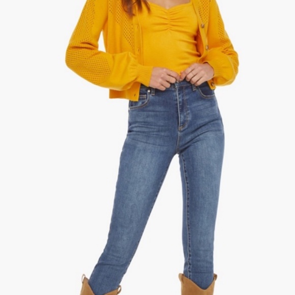 Open Stitch Short Cardigan in Golden Rod - Picture 2 of 14